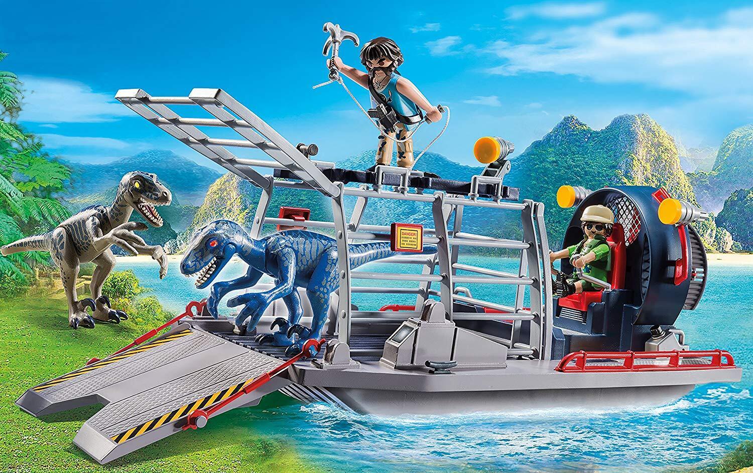 playmobil enemy airboat with raptor building set