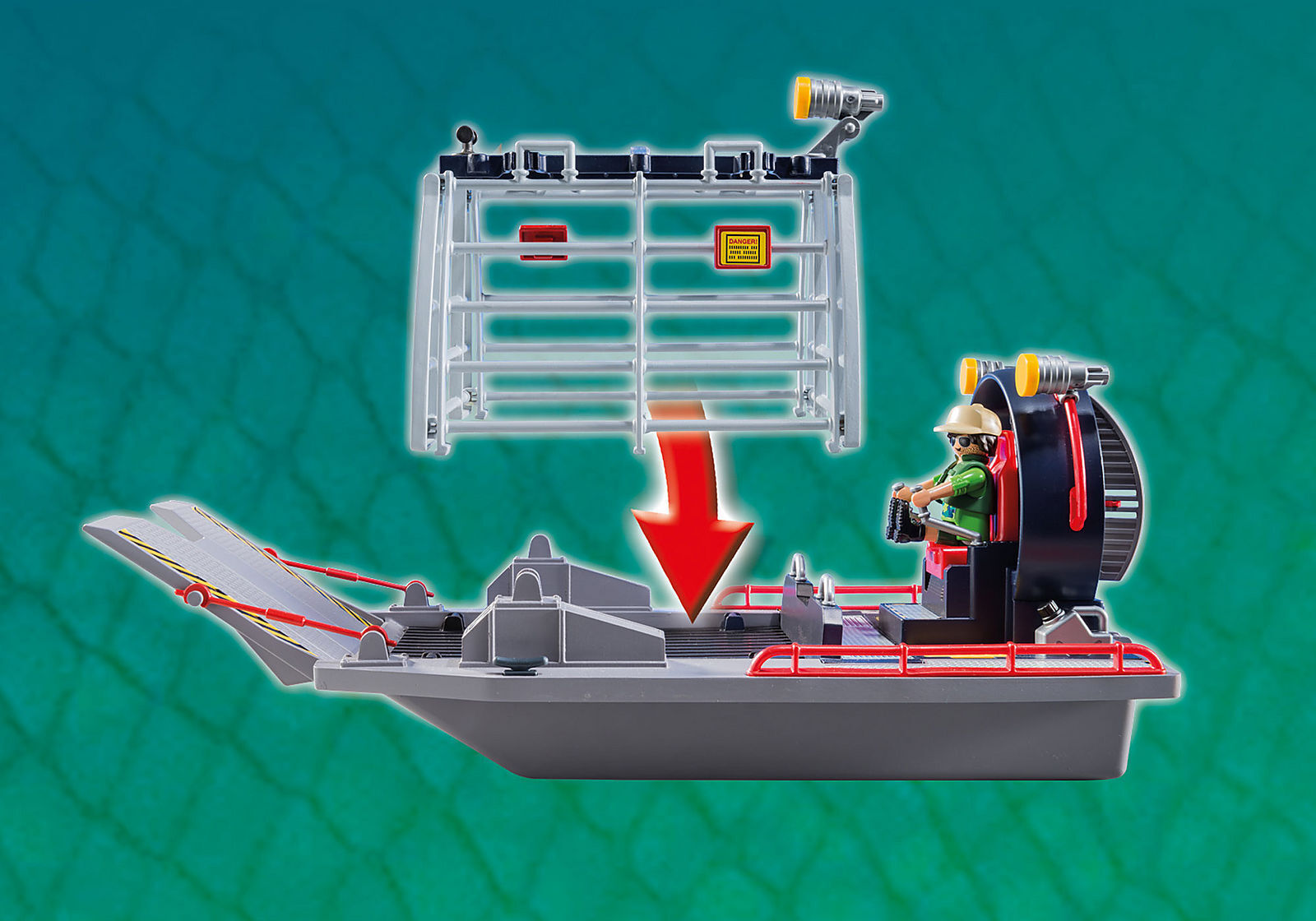 playmobil enemy airboat with raptor building set