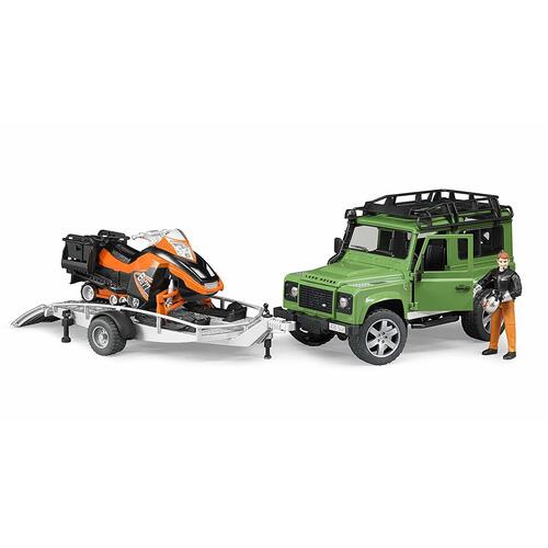 Buy Bruder - Land Rover Defender with Trailer & Snowmobile & Driver 02594