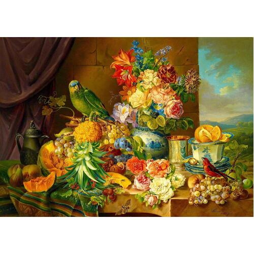 Enjoy - Still Life with Fruit Flowers and a Parrot Puzzle 1000pc